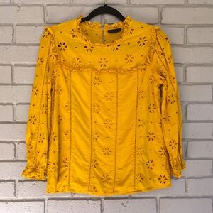 J. CREW Eyelet Ruffle Golden Yellow Long Sleeve - Cottage, Cozy, Classic